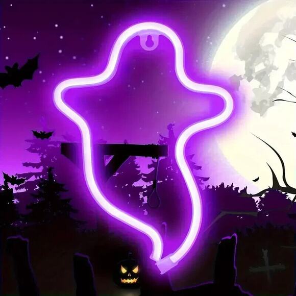 Halloween Ghost Neon Sign, LED Light, USB Or Battery Powered Pink - Picture 1 of 4
